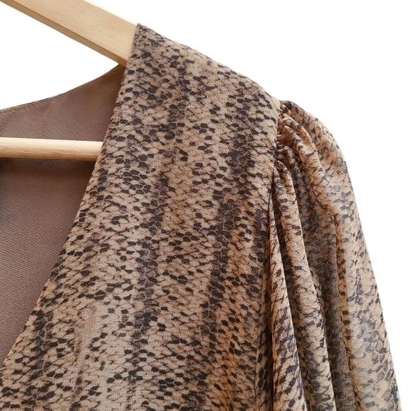 100% Silk Mini Dress with Sheer Sleeves, Brown, Vneck, Lined, Size Small - Picture 9 of 14